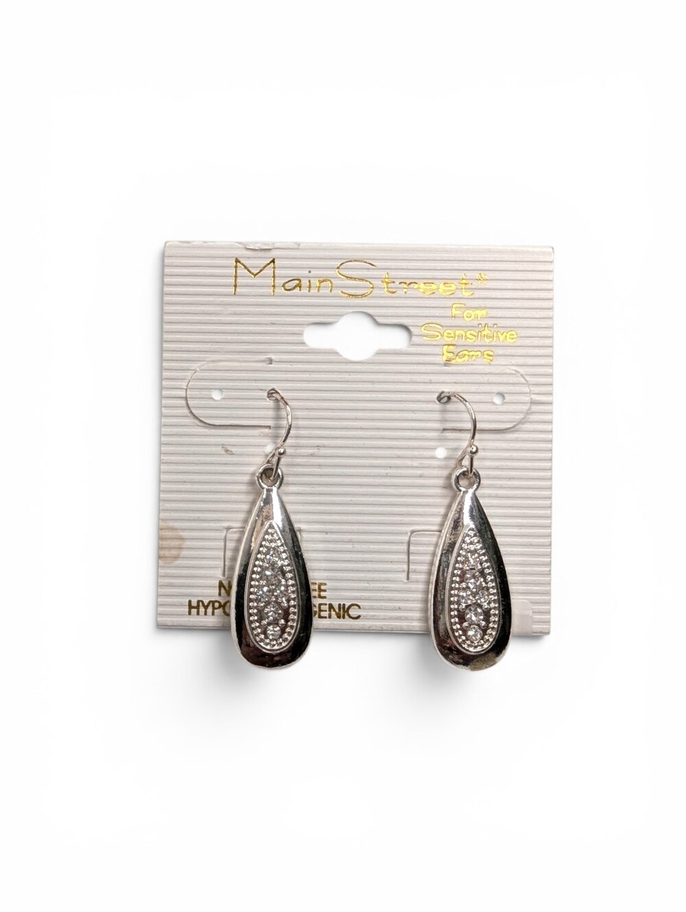 NWT Main Street Silvertone Teardrop Dangle Earrings | Hypoallergenic